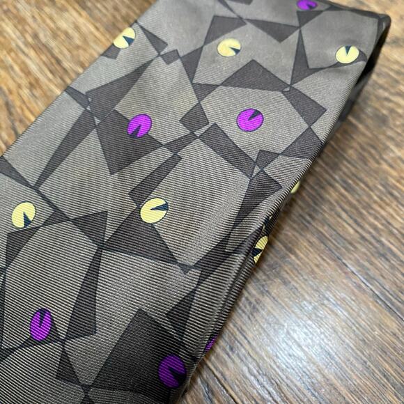 Bill Blass for Saks Fifth Avenue Tie in Grey Purple Abstract Print Silk Necktie - Picture 2 of 8